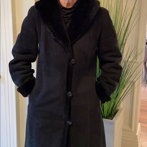 NWOT Black shearling full length coat